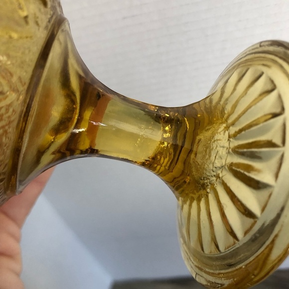 Vtg Quilted Amber Glass Goblet - Picture 13 of 15